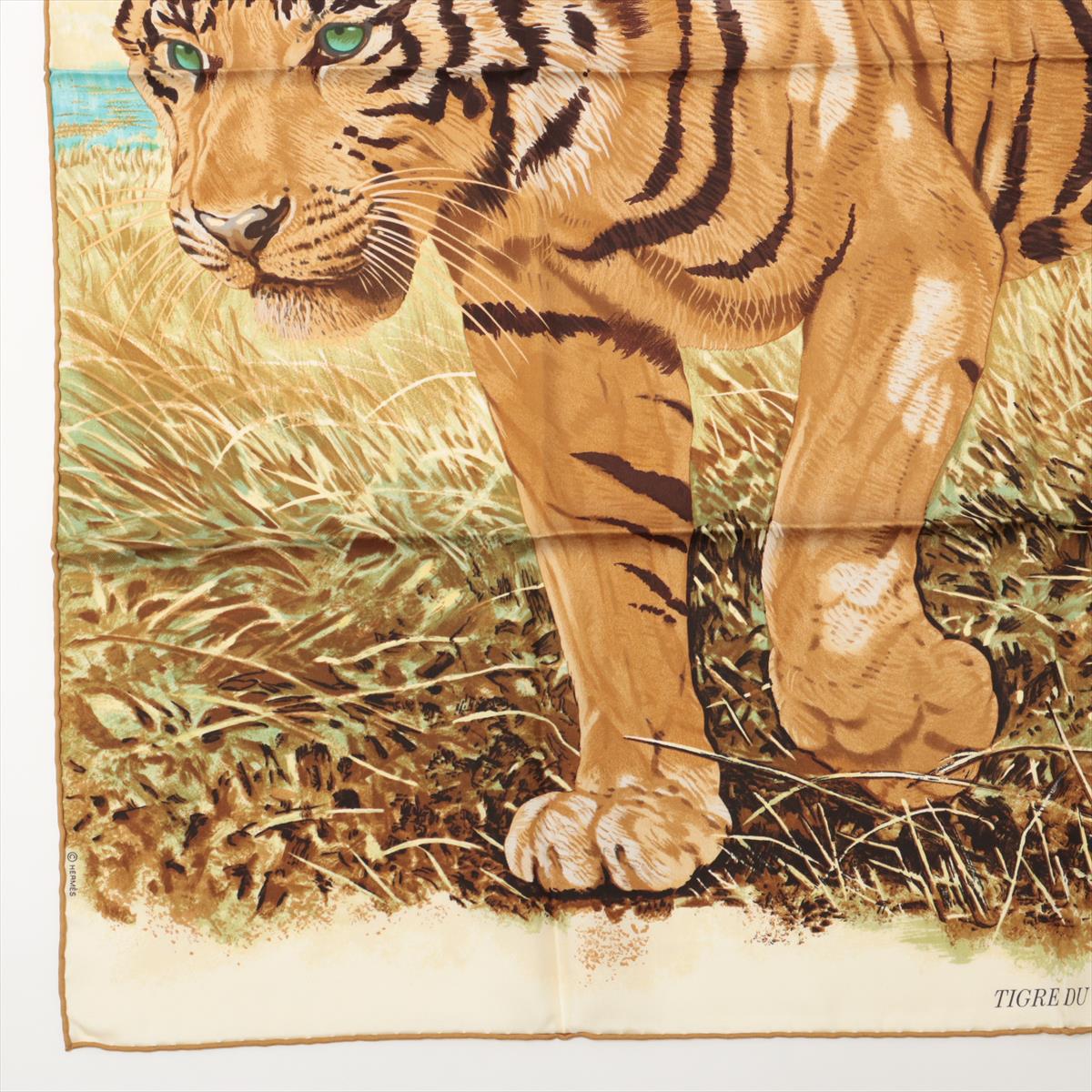 エルメス カレ90 TIGRE DU BENGALE ベンガルの虎 スカーフ シルク ゴールド
