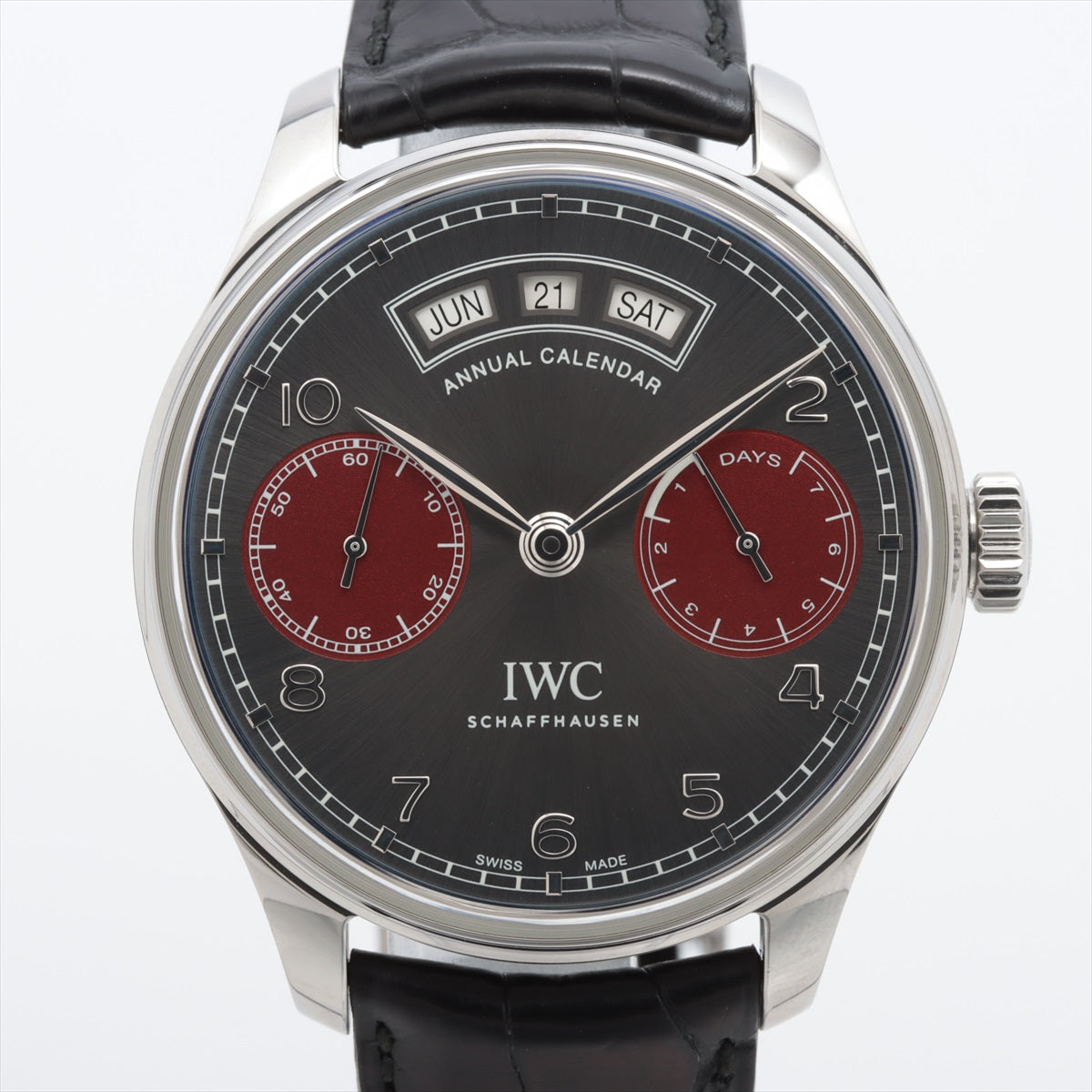 IWC ポルトギーゼ アニュアルカレンダー IW503506 SS×革 AT グレー文字盤 ケース・ベルトヨゴレ