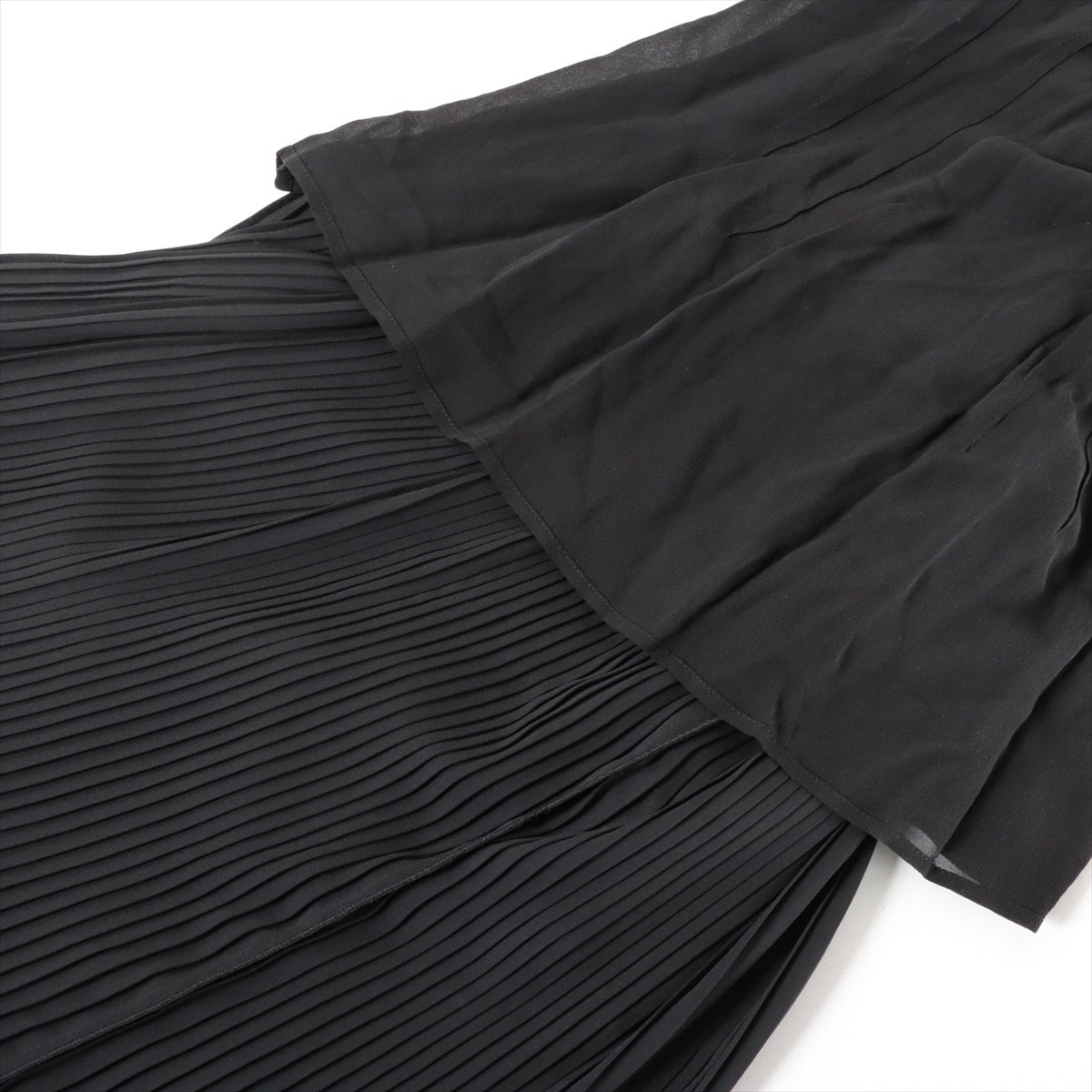 エルメス シルク×ポリエステル ワンピース 36 レディース ブラック  プリーツ ビーズ装飾 ドレス