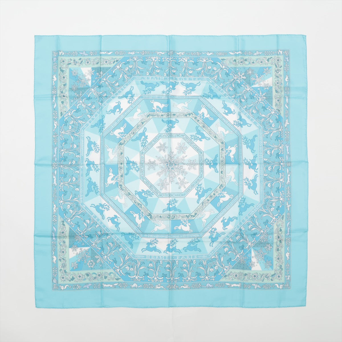 エルメス カレ90 cristal de glace スカーフ シルク ブルー