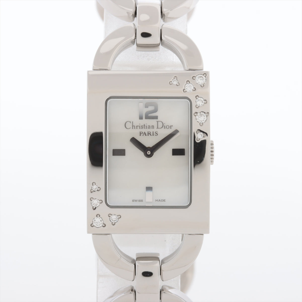 【新品電池】ディオール マリス シェル文字盤 腕時計 シルバー 白革ベルト