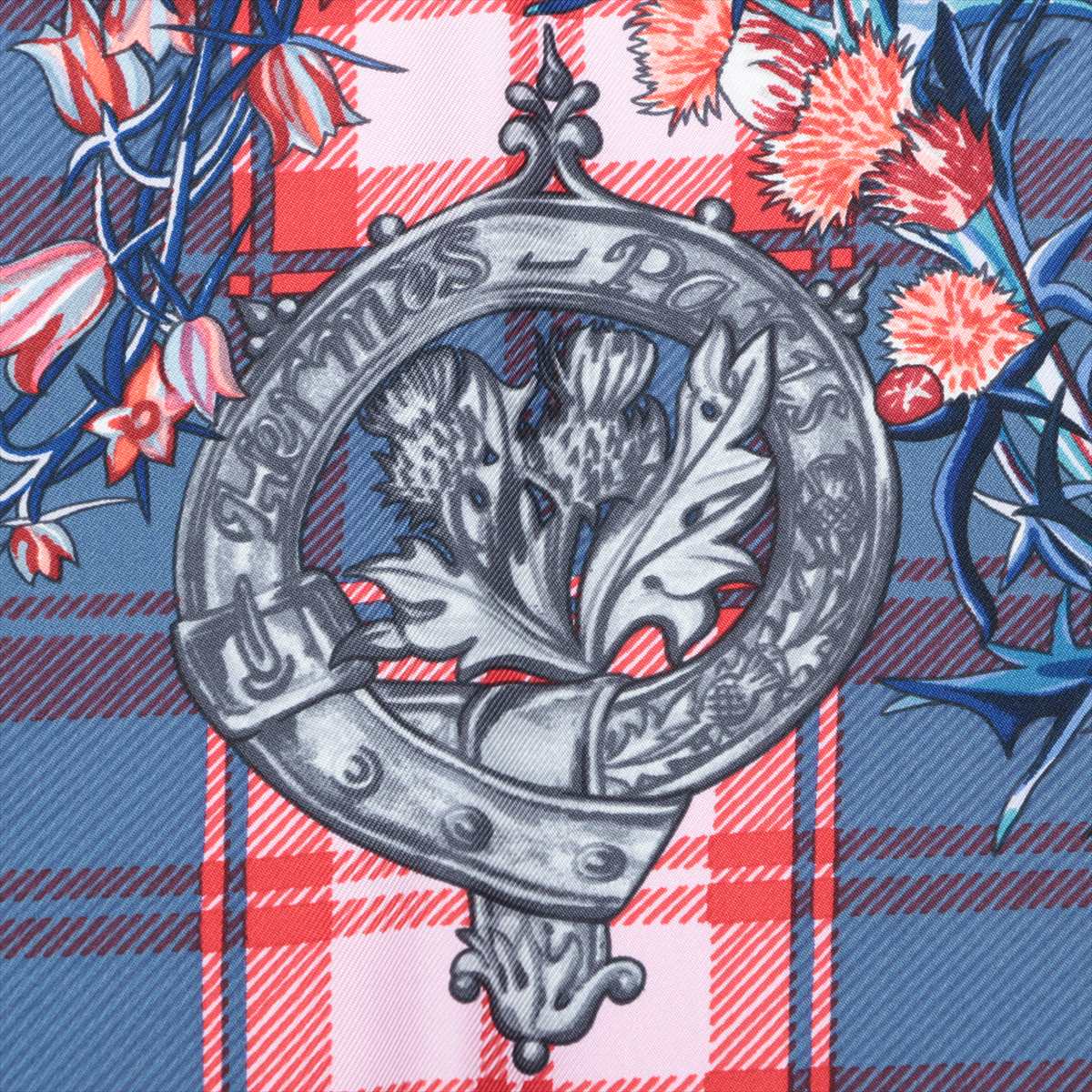 エルメス カレ90 スカーフ シルク レッド×ブルー FLEURS D'ECOSSE スコットランドの花