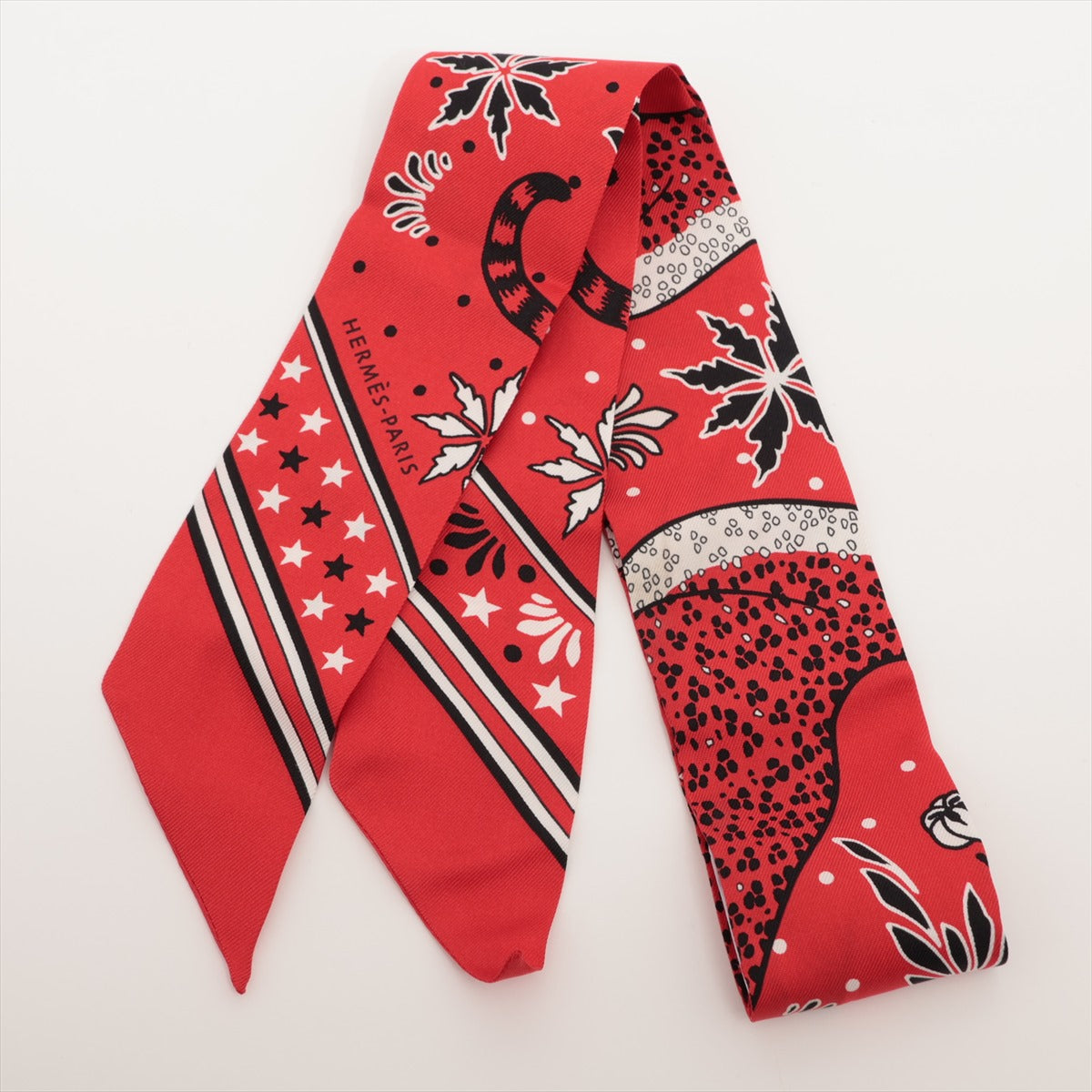 エルメス ツイリー Les Leopards Bandana スカーフ シルク レッド