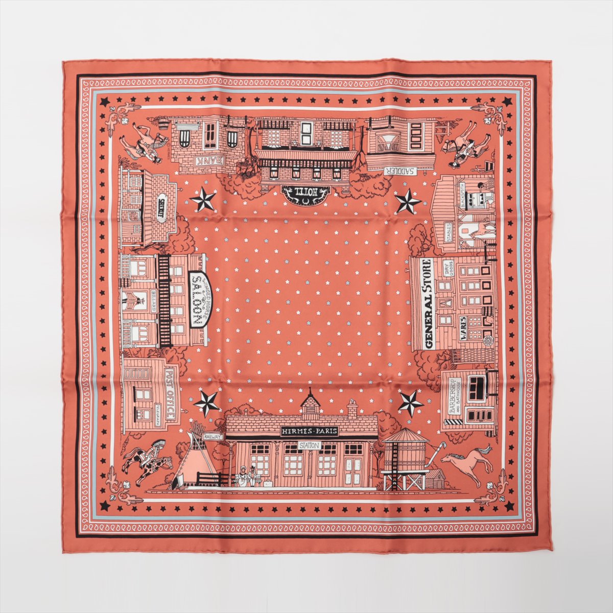 エルメス カレ55 Hermes Paris Station Bandana エルメス パリステーション バンダナ スカーフ シルク ピンク