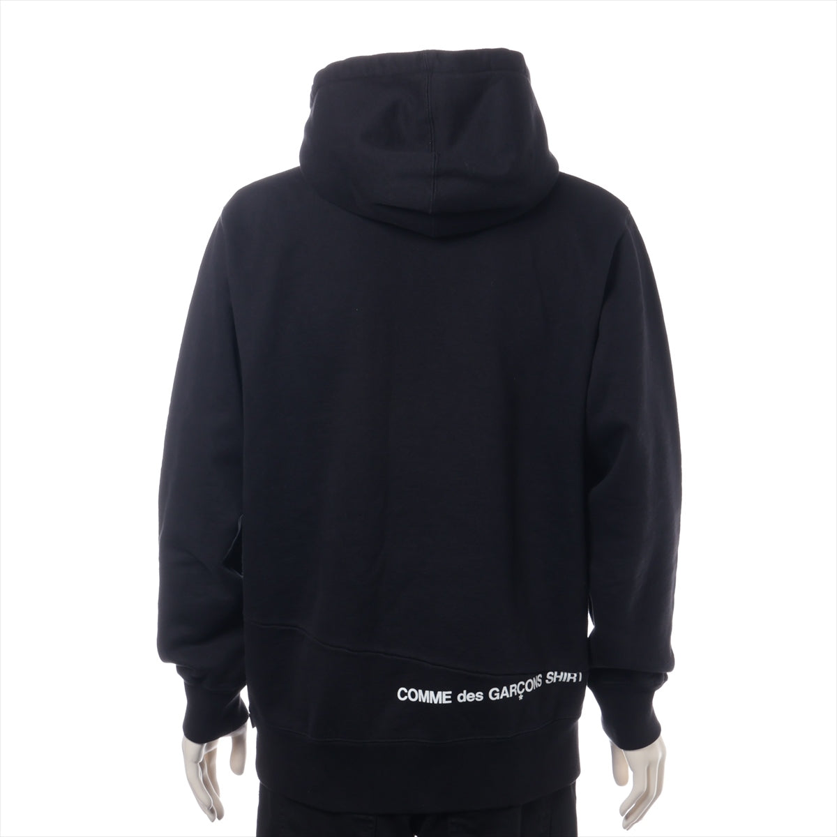 シュプリーム×コムデギャルソンシャツ 18AW コットン パーカー M メンズ ブラック  Split Box Logo Hooded Sweatshirt