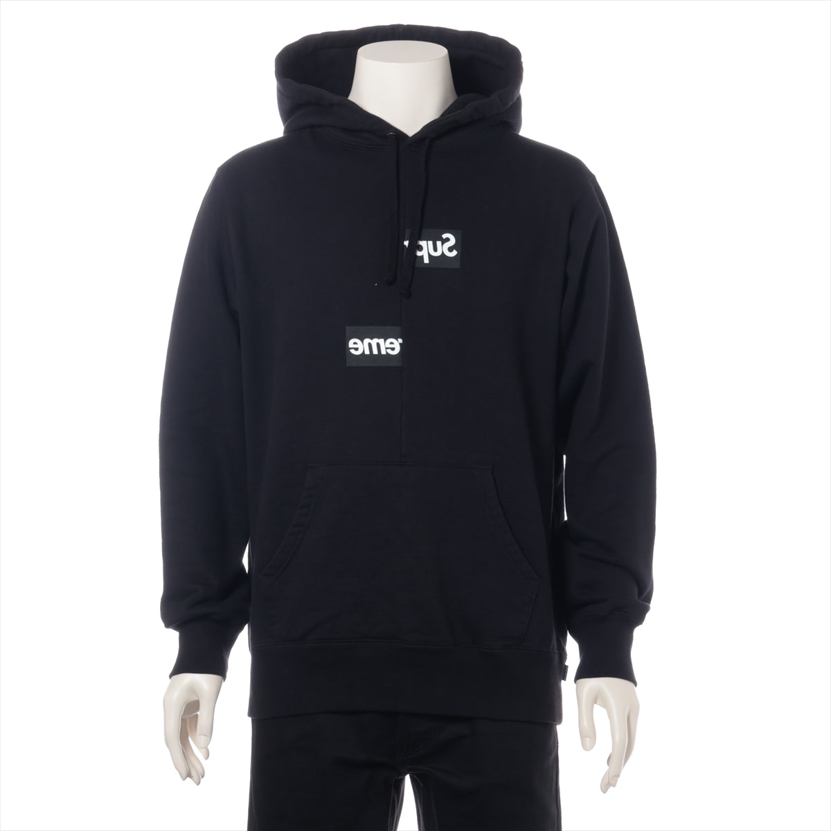 シュプリーム×コムデギャルソンシャツ 18AW コットン パーカー M メンズ ブラック  Split Box Logo Hooded Sweatshirt