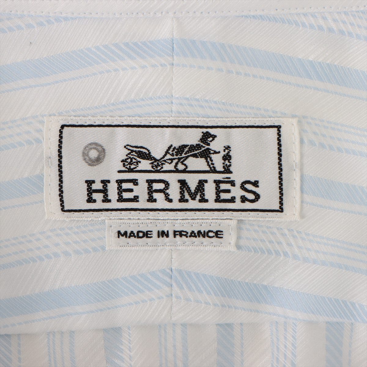 エルメス コットン シャツ 42 メンズ ブルー×ホワイト  セリエボタン