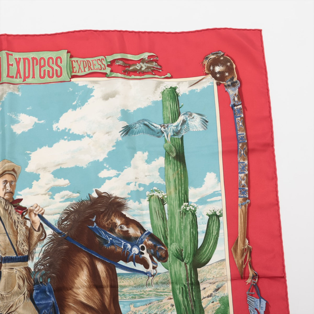 エルメス カレ90 The Pony Express 郵便社 スカーフ シルク レッド