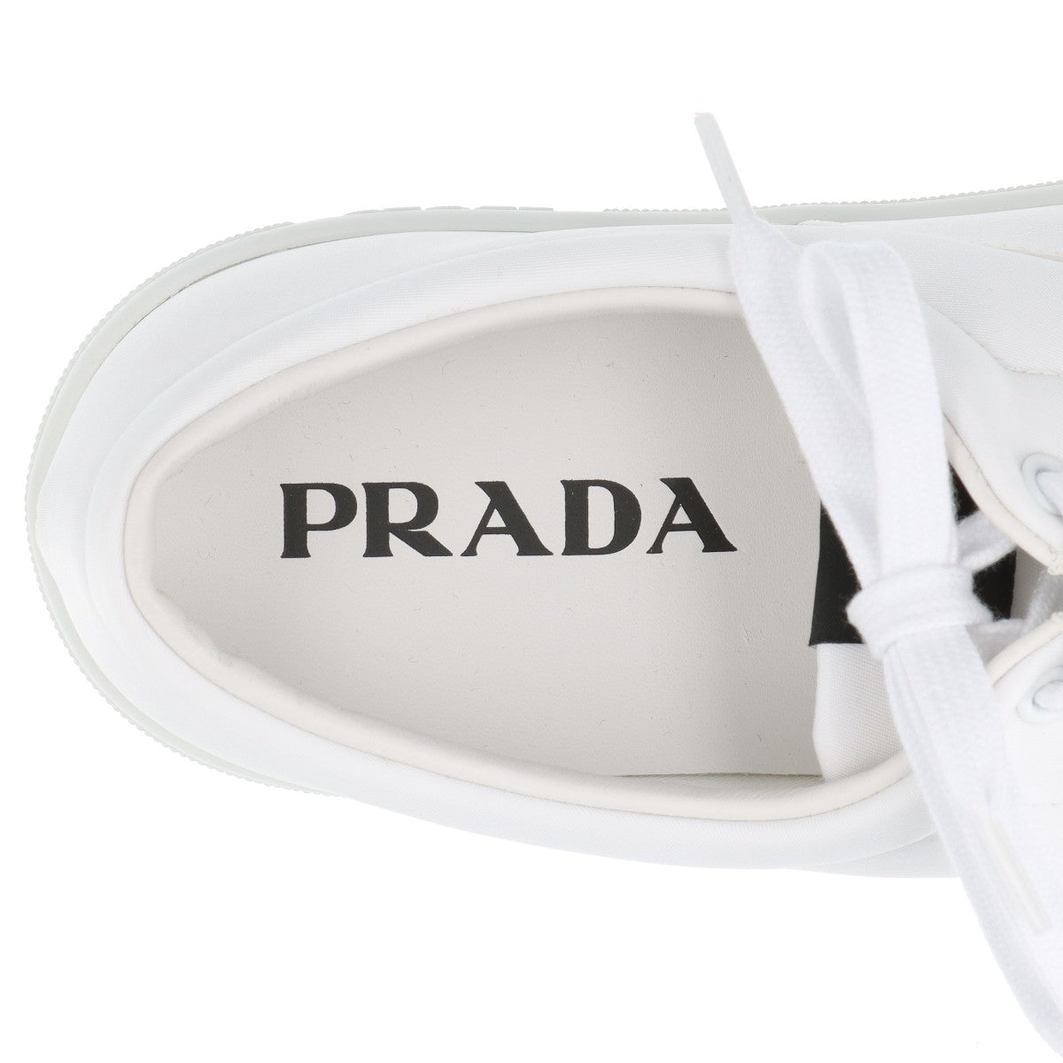プラダ レザー×ファブリック スニーカー 5 メンズ ホワイト 2EG326