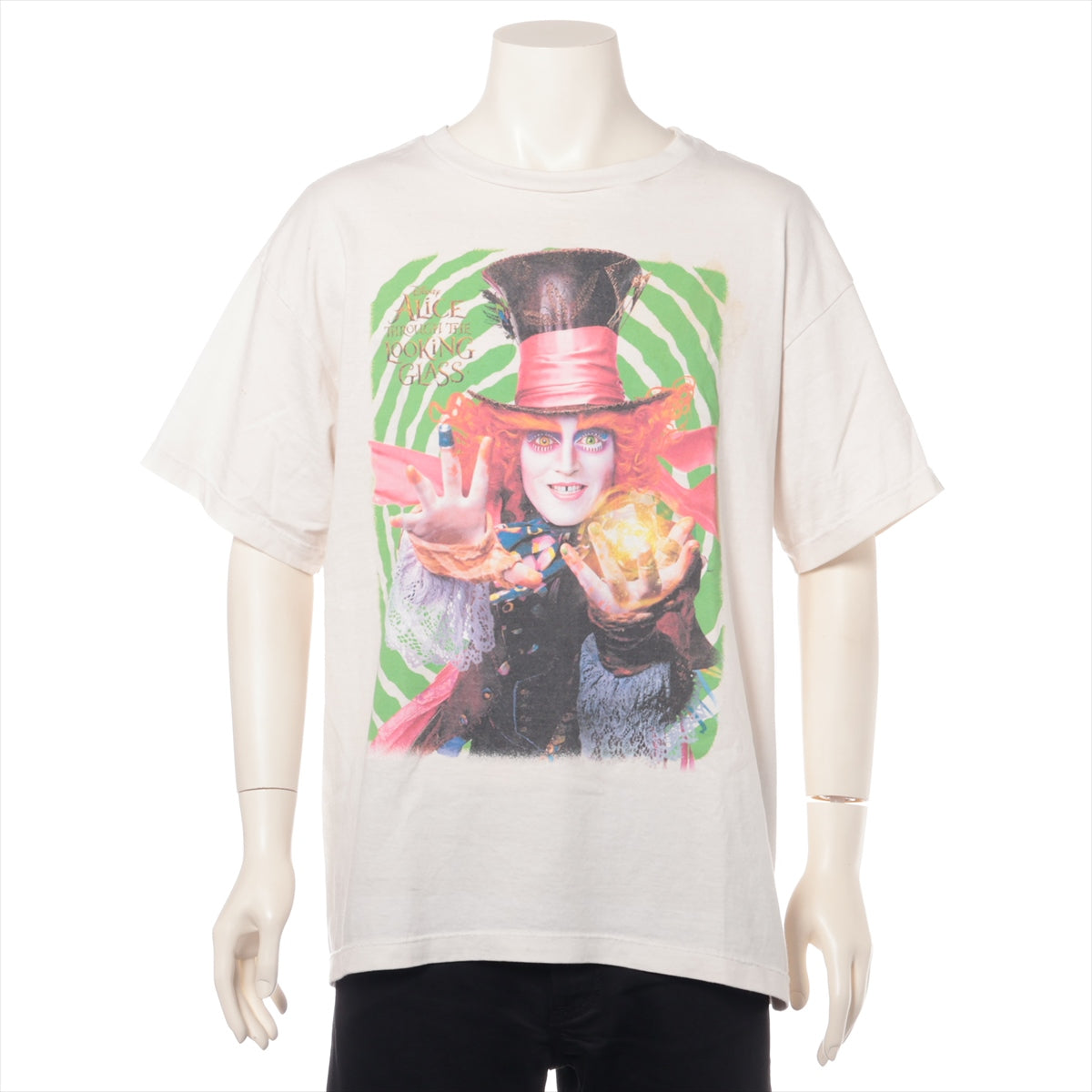 セントマイケル×ディズニー 23AW コットン Tシャツ L メンズ ホワイト  SM-A23-0000-C25 MAD HATTER プリント スレ有