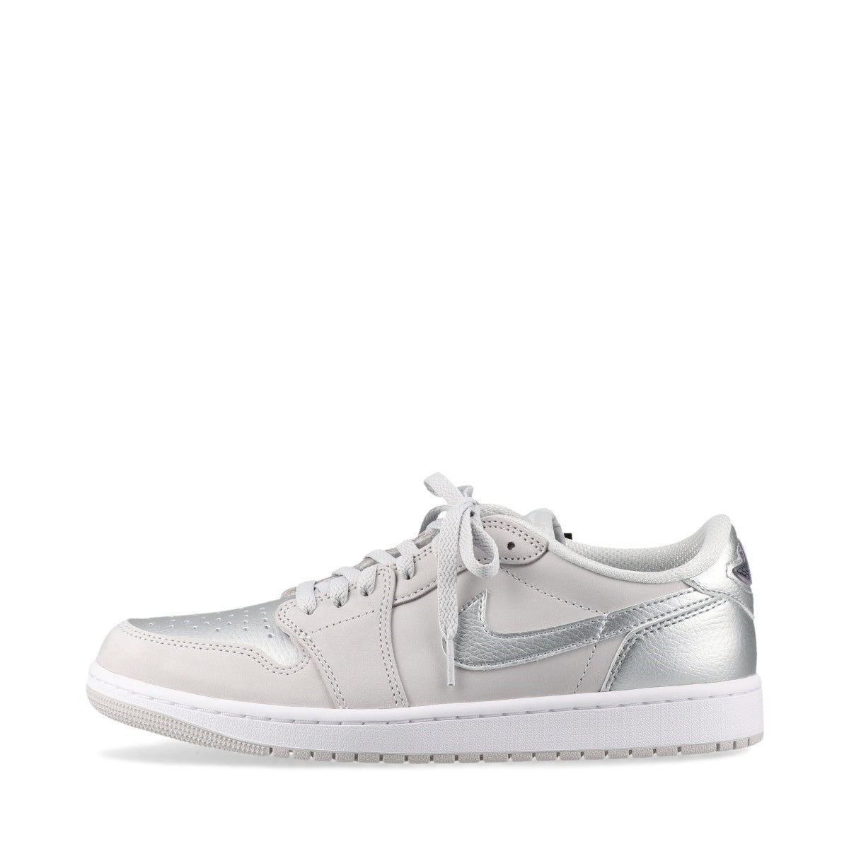 ナイキ AIR JORDAN 1 RETRO LOW OG 24SS ヌバック×レザー スニーカー 27cm メンズ グレー×シルバー CZ0790-002 2001 METALLIC SILVER ロゴチャーム付き