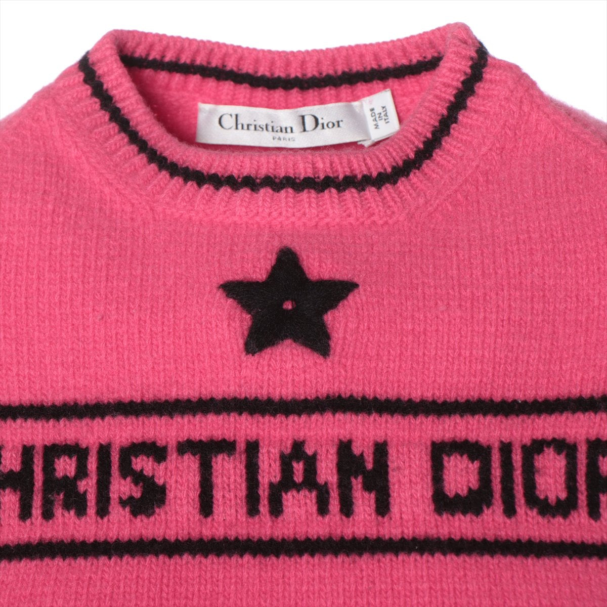 クリスチャンディオール ウール×カシミヤ 半袖ニット F38 レディース ピンク  ロゴ刺繡 クロップド 224S09AM308