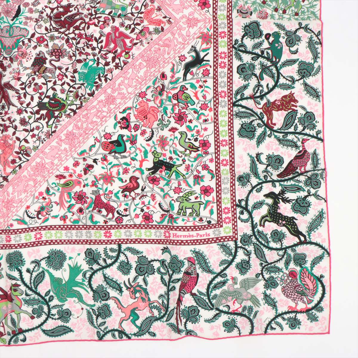 エルメス カレジェアン Jardins de Soie シルクの庭 スカーフ シルク ピンク