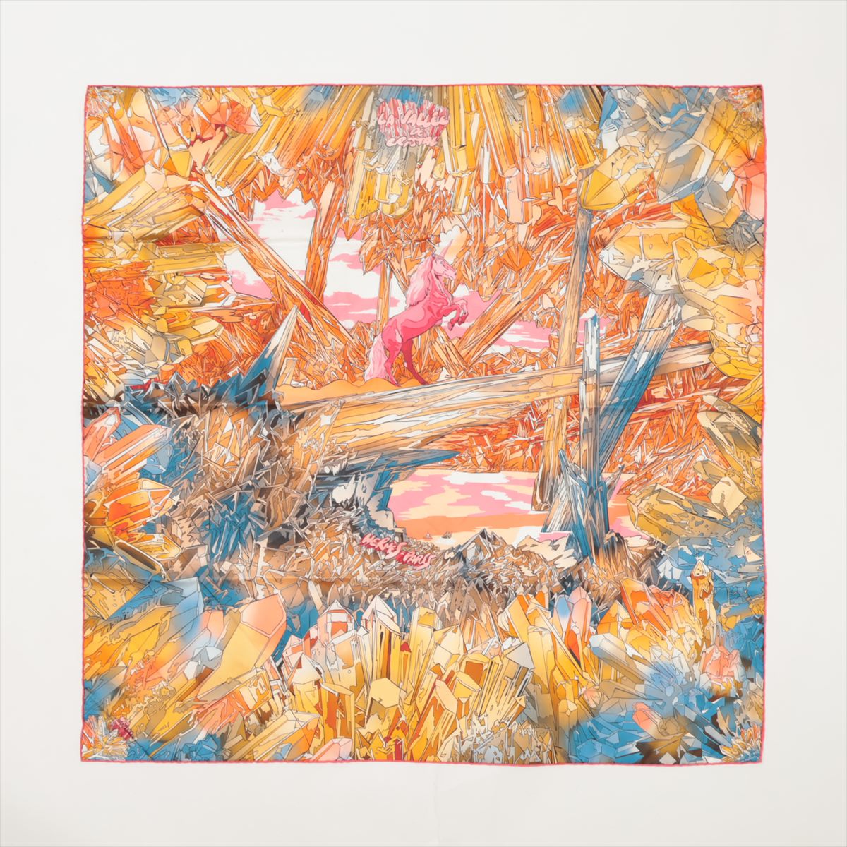 エルメス カレ90 La Vallee de Cristal 水晶の谷の風景 スカーフ シルク オレンジ