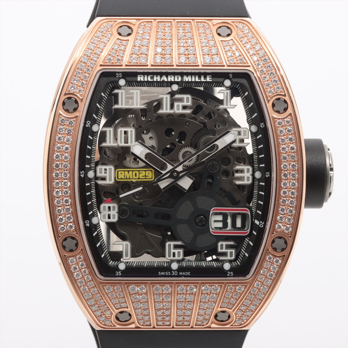 リシャールミル オートマチック RM029 RG×ラバー AT スケルトン文字盤/RICHARD MILLE/ケースサイズ縦(mm) : 48mm ケースサイズ横(mm) : 39mm ベルト腕周り : 19.2cm/メンズ