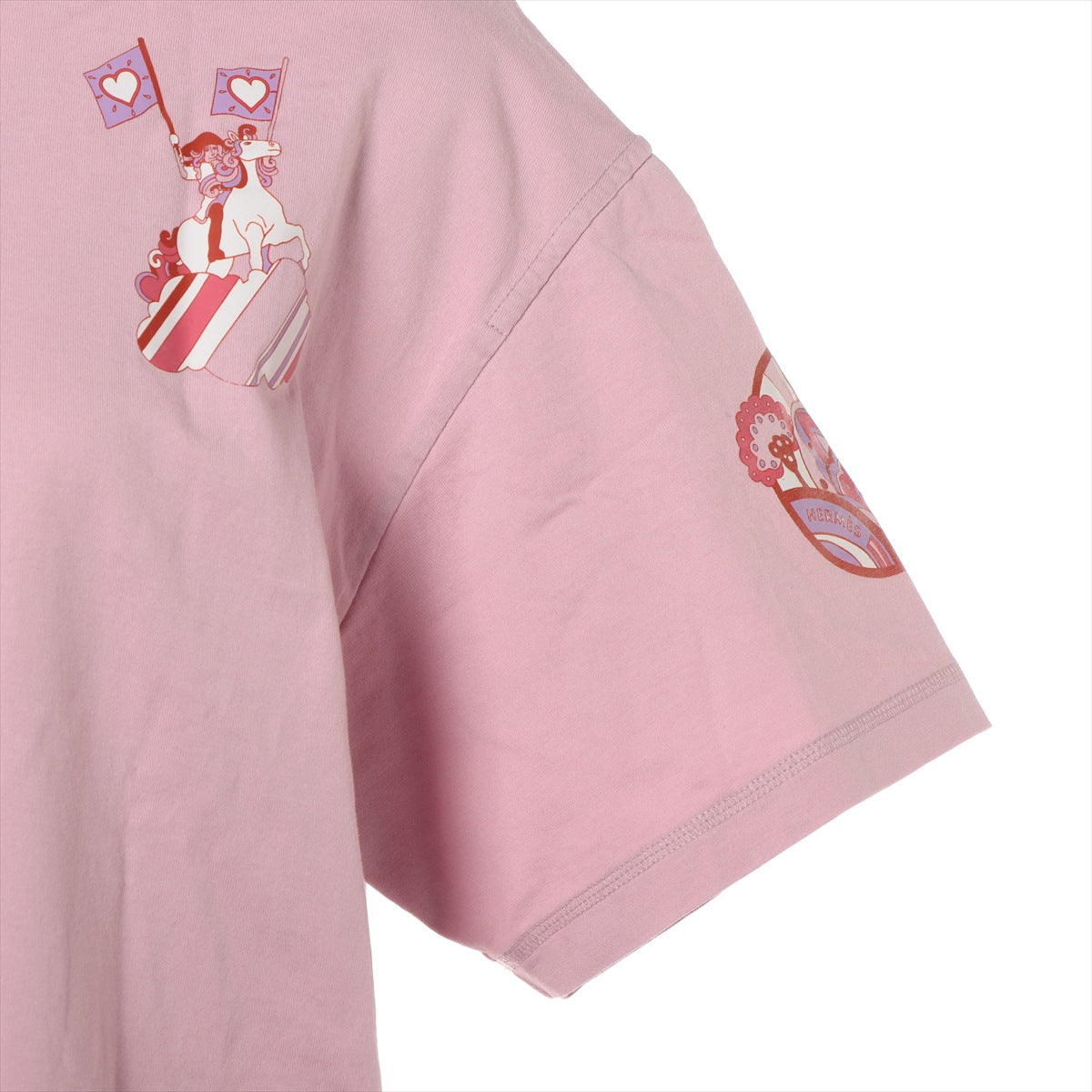 エルメス コットン Tシャツ 40 レディース ピンク  カルトゥッシュ バックプリント