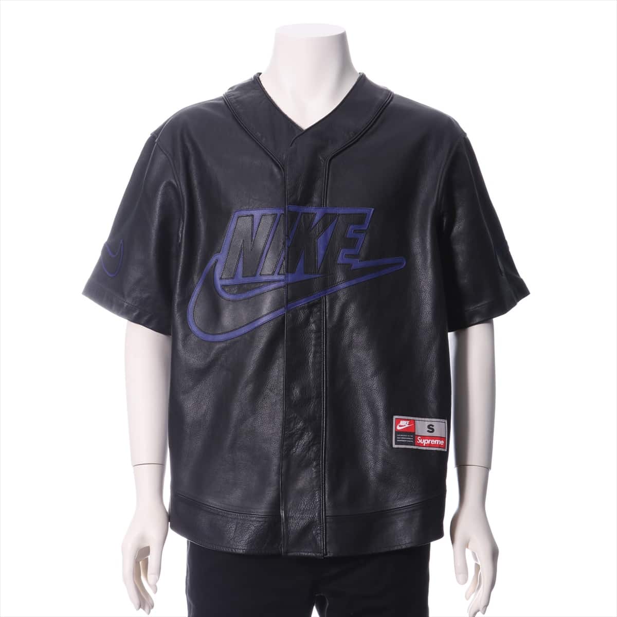 ナイキ×シュプリーム レザー シャツ S メンズ ブラック 19AW  Leather Baseball Jersey