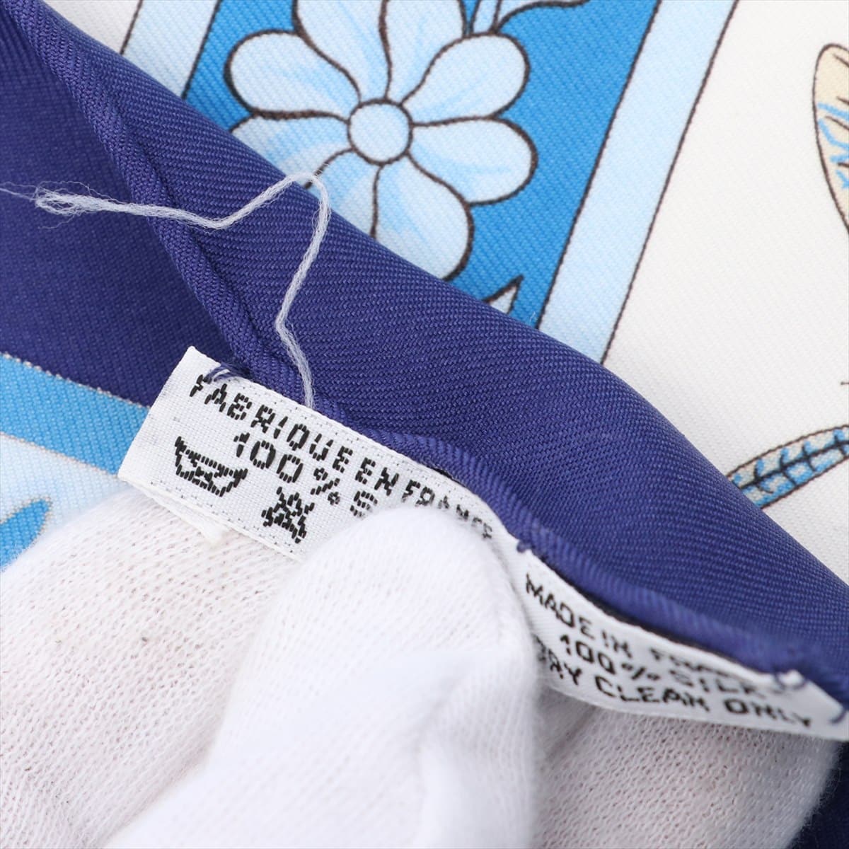 エルメス カレ90 joyaux de LETE 夏の宝石 スカーフ シルク ブルー タグほつれ