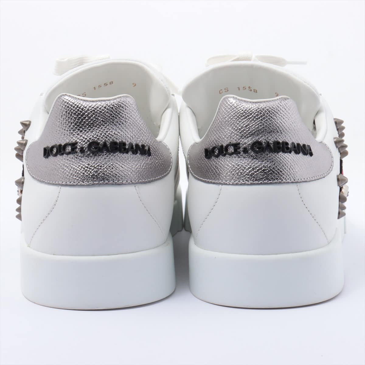 ドルチェ&ガッバーナ レザー スニーカー 9 メンズ ホワイト スタッズ 刺繍