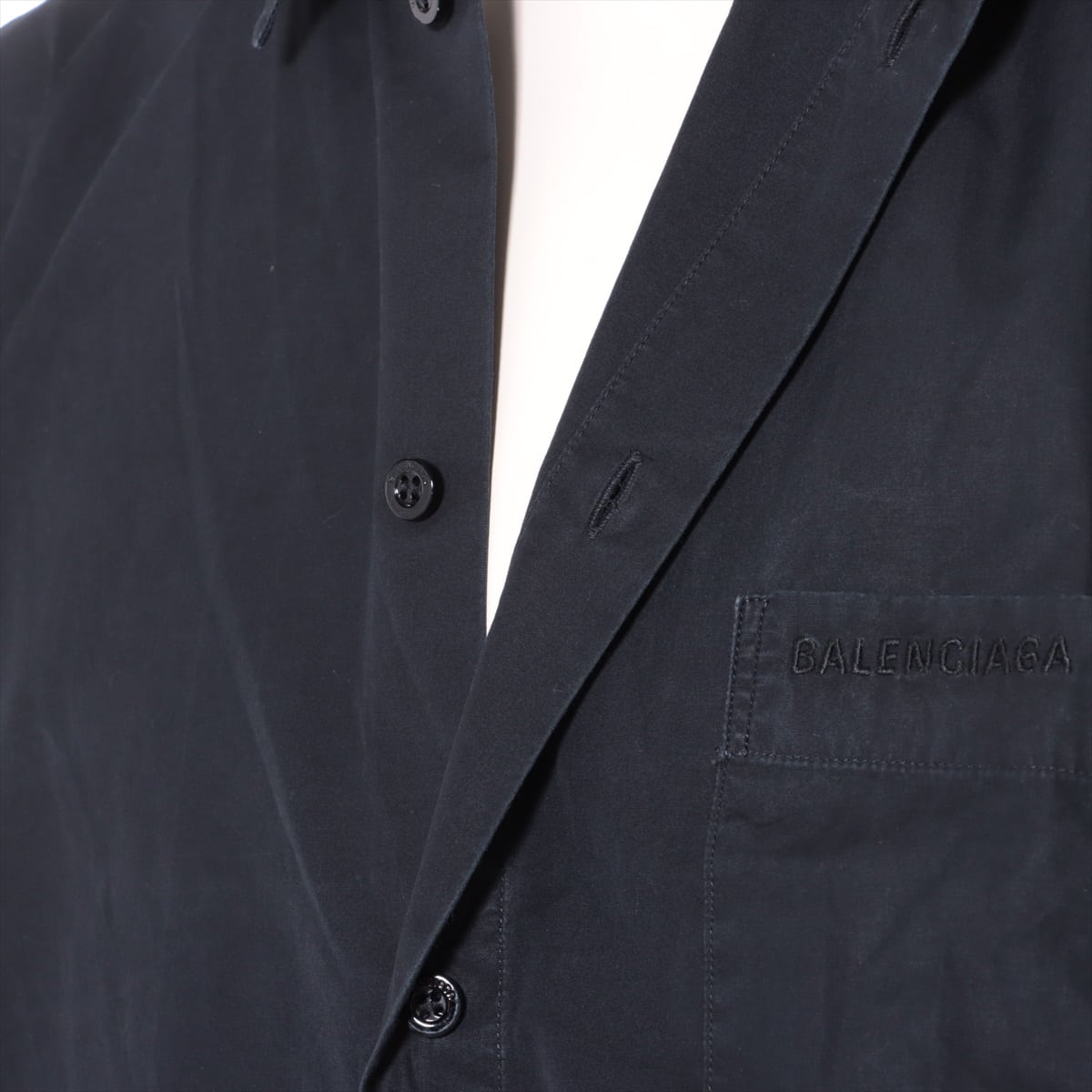 バレンシアガ 19年 コットン シャツ 38 メンズ ブラック  胸ポケットロゴ刺繍