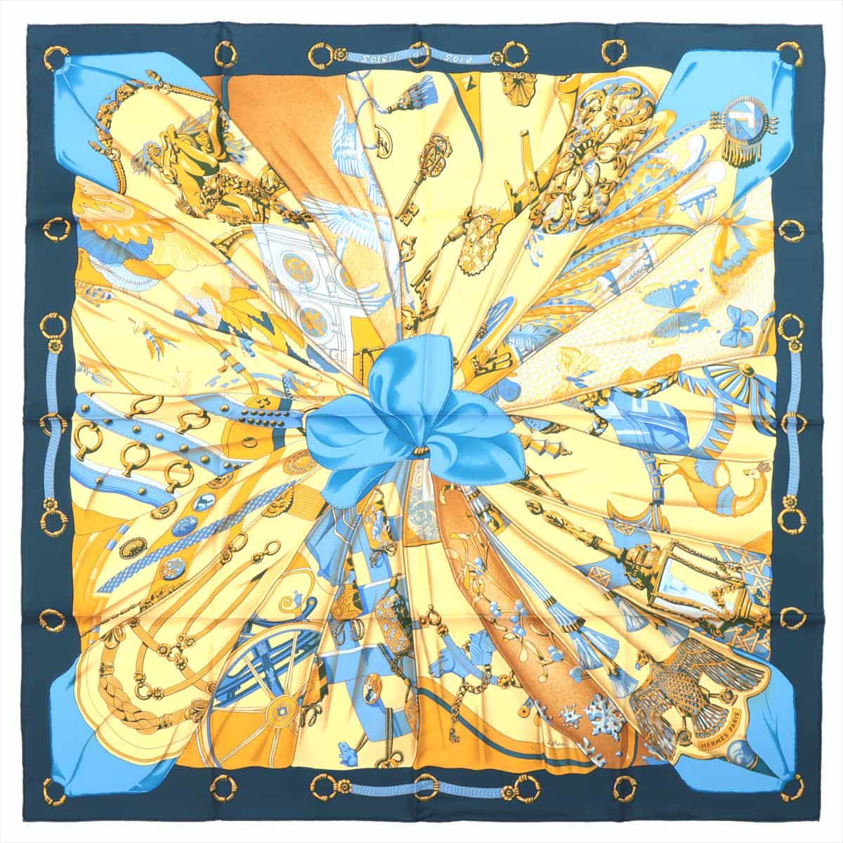 エルメス カレ90 スカーフ シルク ブルー SOLEIL DE SOIE シルクの太陽