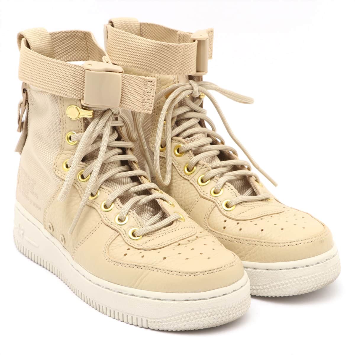 ナイキ レザー×ファブリック ハイカットスニーカー 23.0㎝ レディース ベージュ W SF AF1 AIR FORCE 1 MID AA3966-200