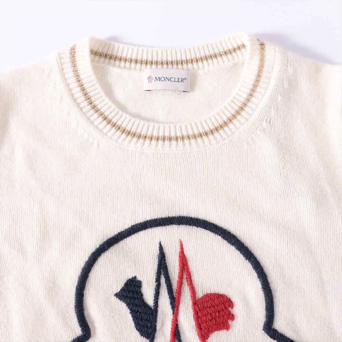 モンクレール 19年 ウール×カシミヤ セーター XS レディース アイボリー  胸ロゴ刺繍