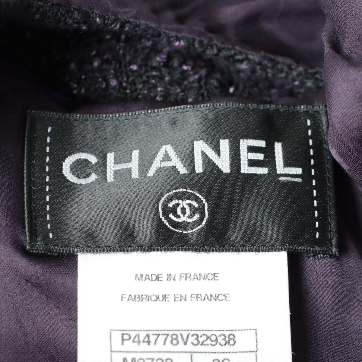 CHANEL　レザー×アルパカ混ツイード　ひざ下丈ワンピース　黒×紫　36着用感の少ない美品