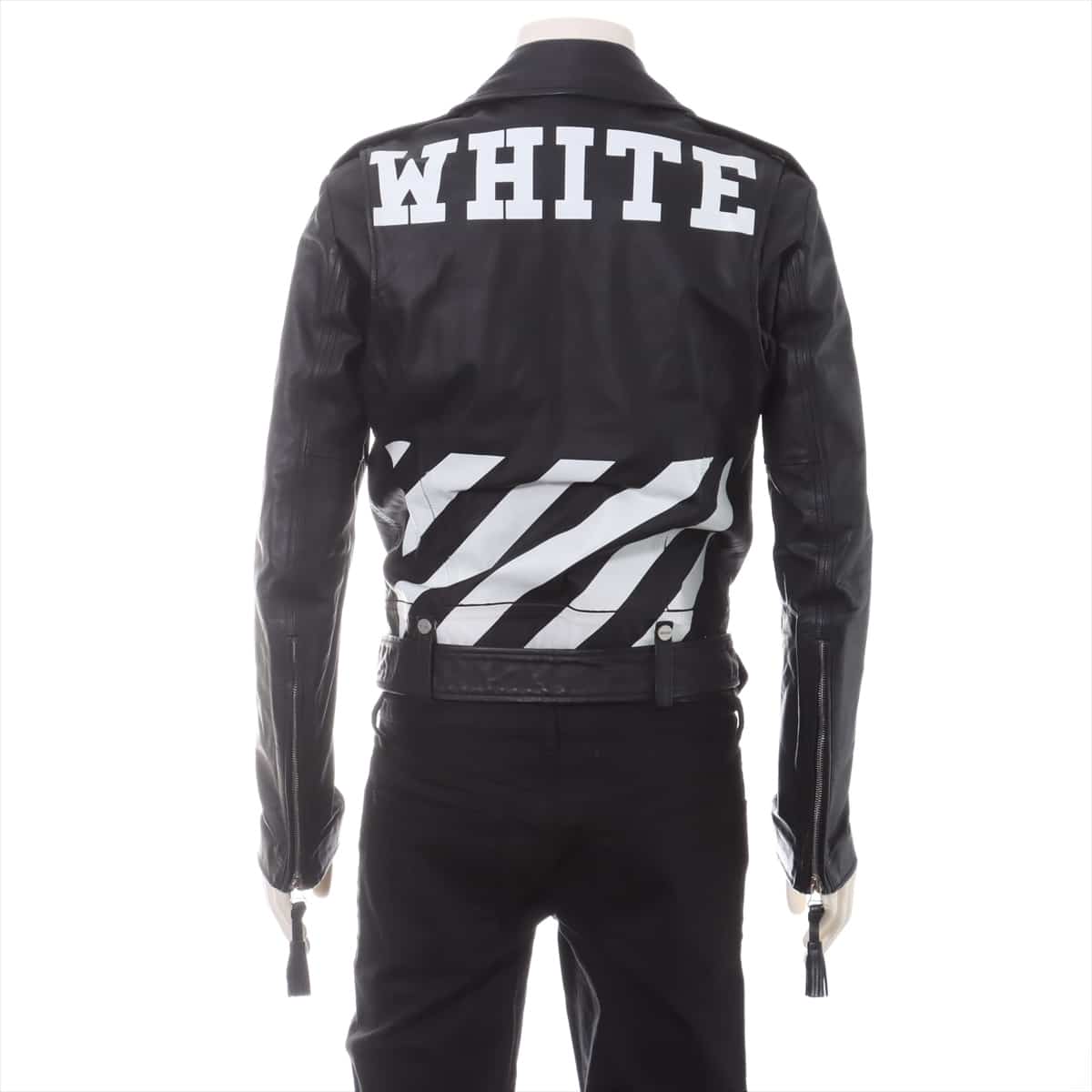 オフホワイト 15AW レザー ライダースジャケット XS メンズ ブラック