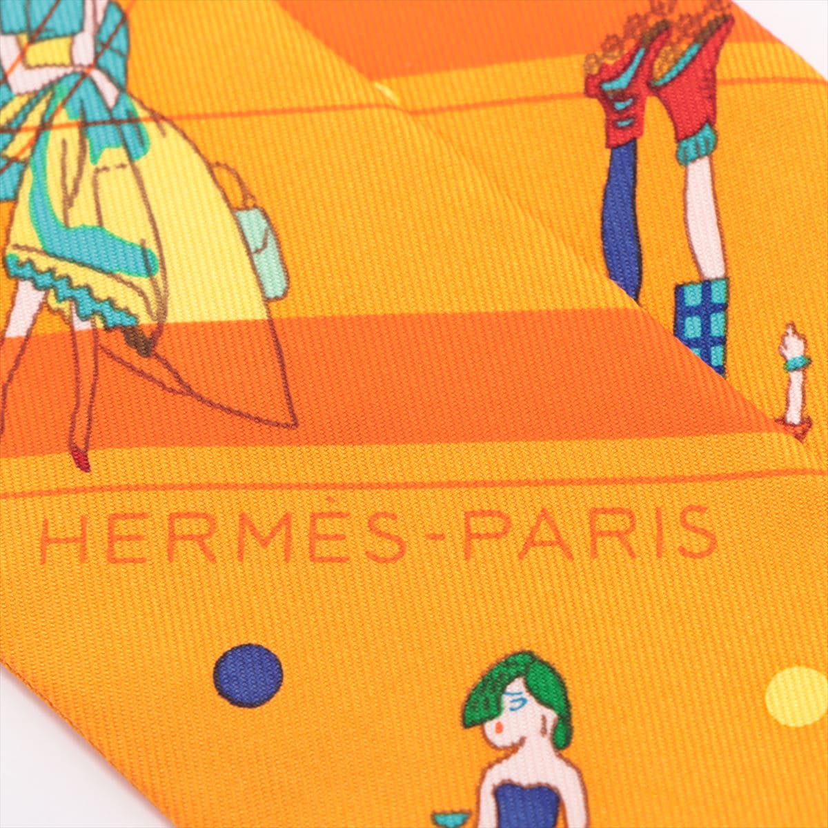 エルメス ツイリー Ex-Libris Les Parisiennes エクスリブリス・パリジェンヌ スカーフ シルク オレンジ