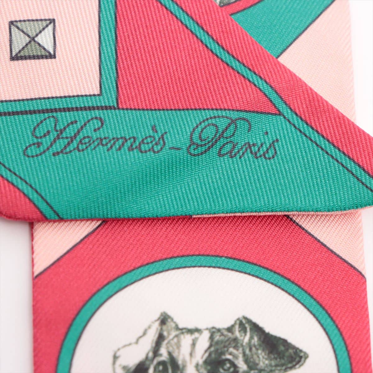 エルメス ツイリー colliers et chiens 首輪と犬 スカーフ シルク ピンク
