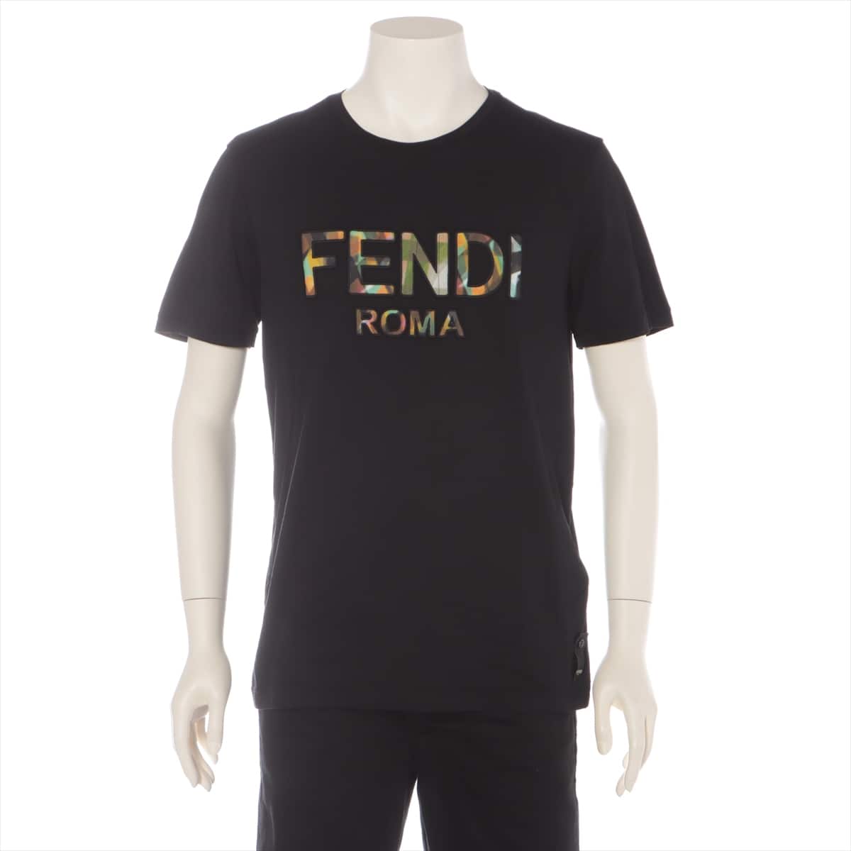 フェンディ 19年 コットン Tシャツ L メンズ ブラック  スパイラル カモフラージュ グラフィック