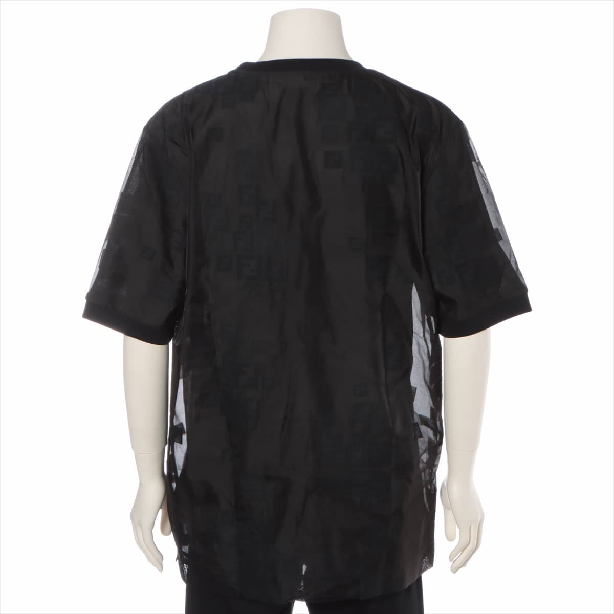 フェンディ ズッカ 19 コットン×ポリエステル Tシャツ XL メンズ ブラック  エンボスロゴ シースルーFY0406AAOC