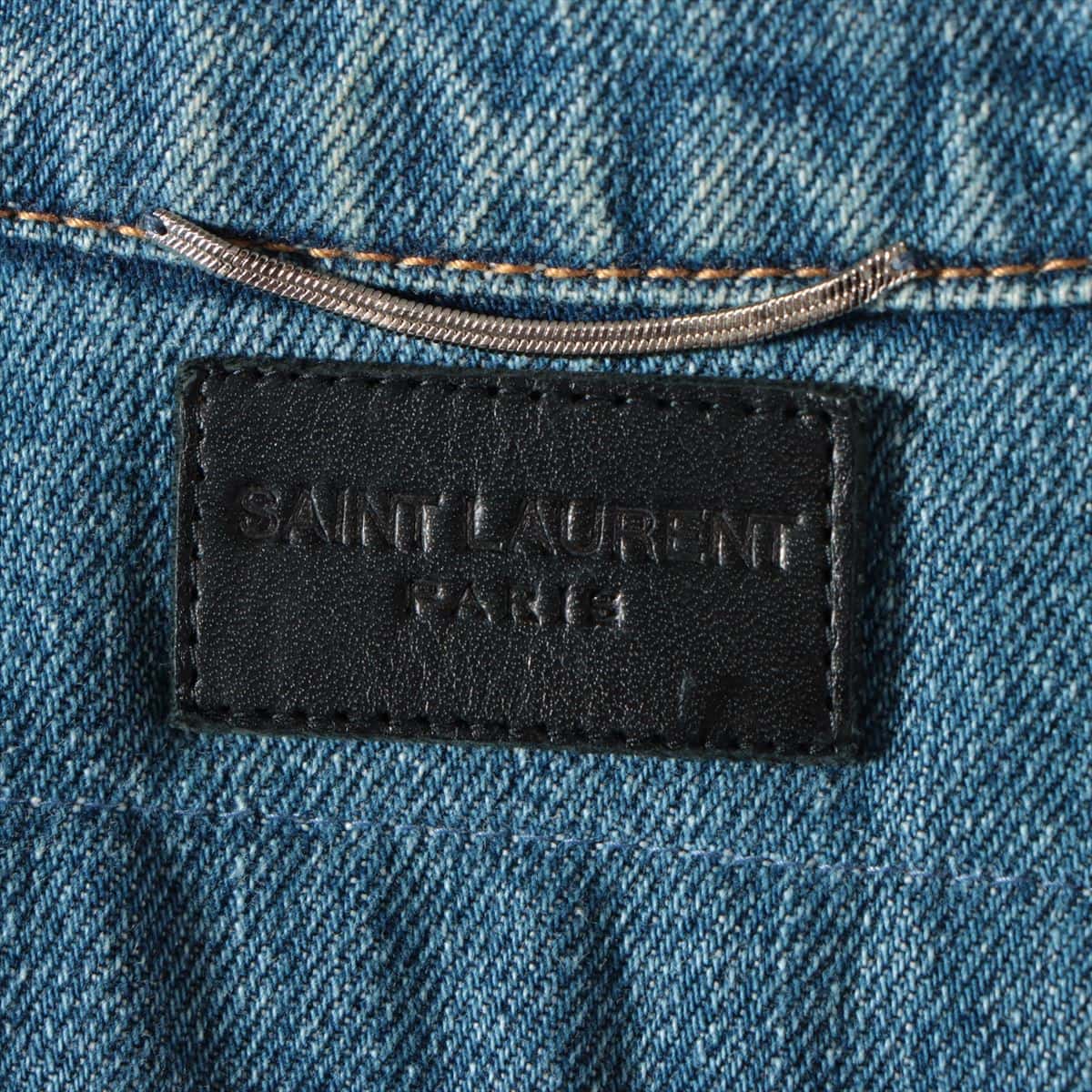 サンローランパリ 16年 コットン デニムジャケット XS メンズ ブルー  ダメージ加工