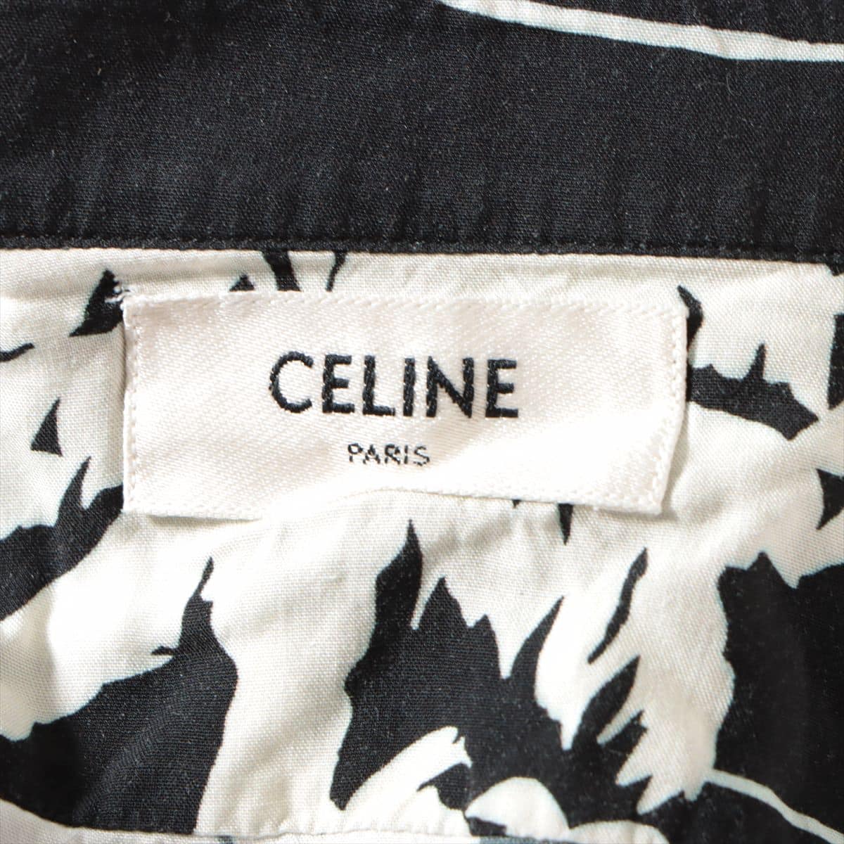 セリーヌ 21SS レーヨン シャツ 39 メンズ ブラック×ホワイト  パームツリー