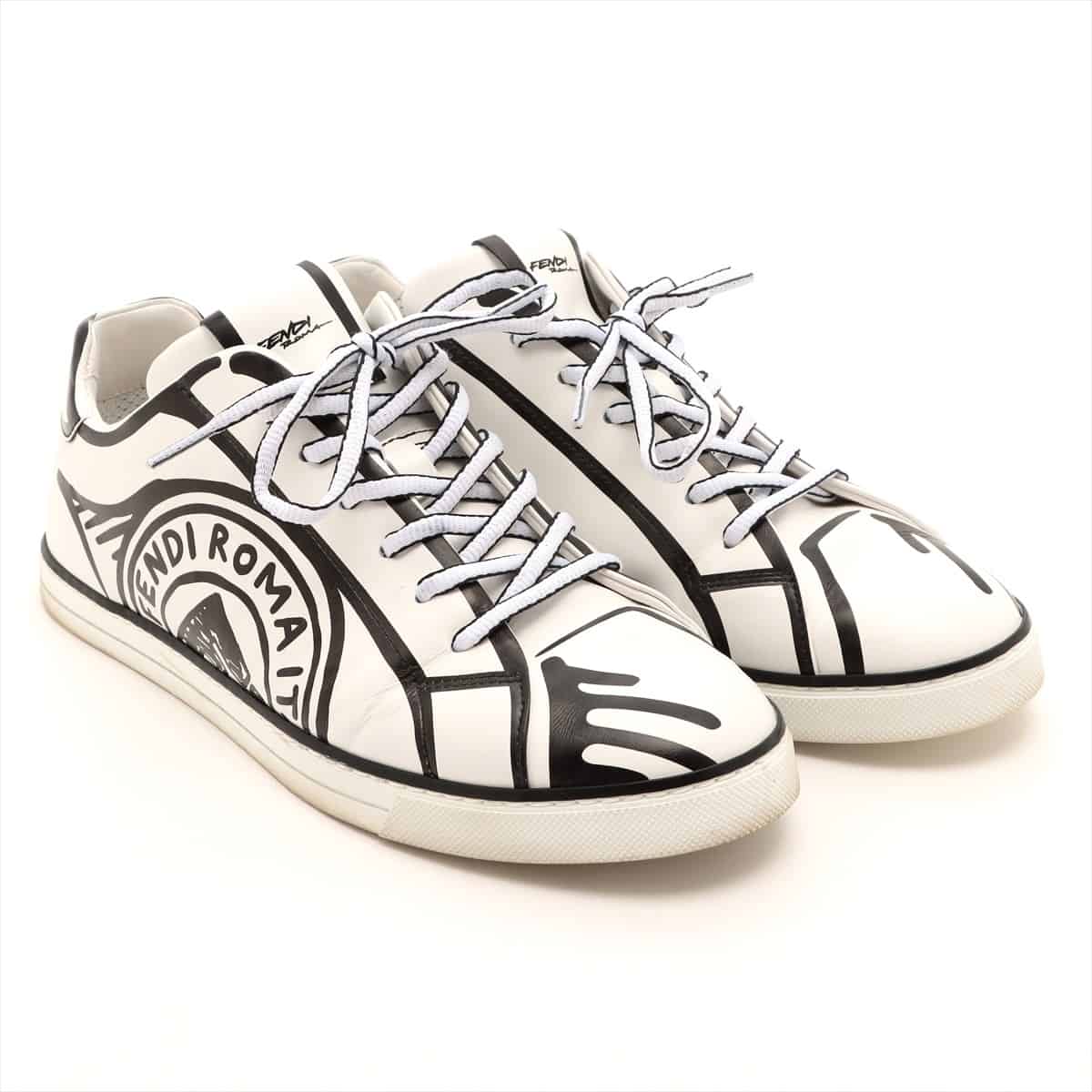 フェンディ レザー スニーカー 7 メンズ ホワイト Trompe L'Oeil Stamp Leather Sneakers