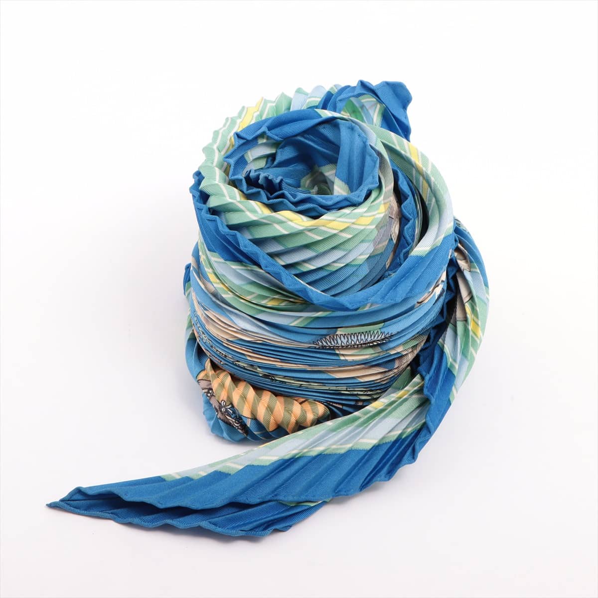 エルメス カレプリセ Couvertures et tenues de Jour(馬着柄) スカーフ シルク ブルー