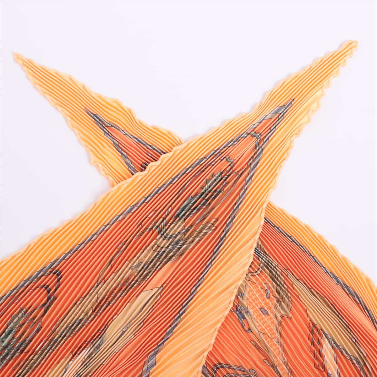 エルメス プリーツカレ LES VOITURES A TRANSFORMATION 折畳み式幌の馬車 スカーフ シルク オレンジ