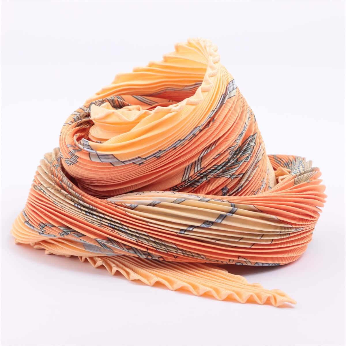 エルメス プリーツカレ LES VOITURES A TRANSFORMATION 折畳み式幌の馬車 スカーフ シルク オレンジ