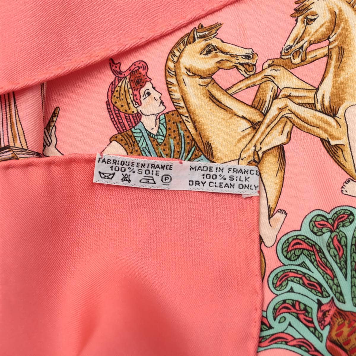 エルメス カレ90 Au FIL de la SOIE 絹糸の赴くままに スカーフ シルク ピンク