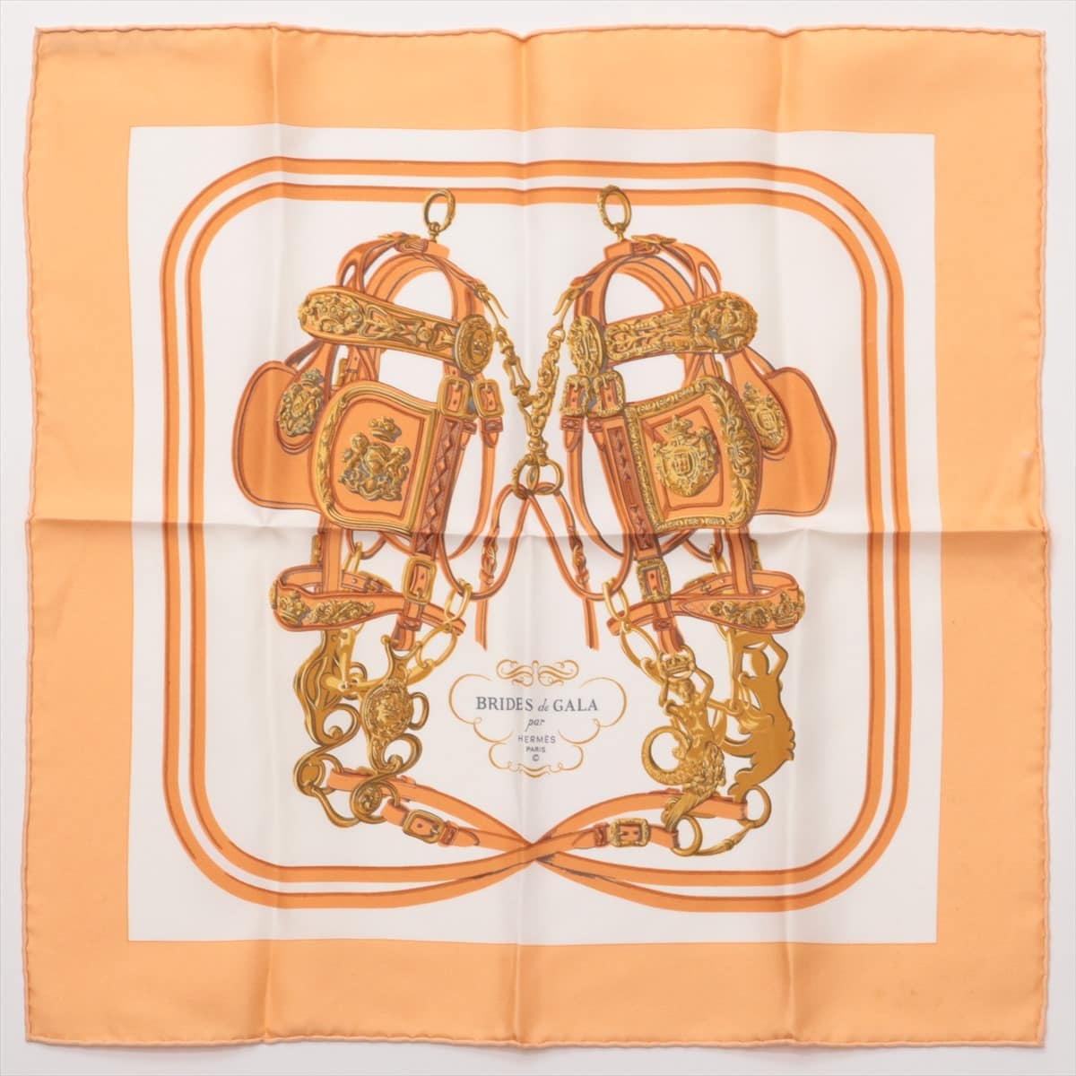 エルメス カレ45 BRIDES de GALA 式典用馬勒 スカーフ シルク オレンジ
