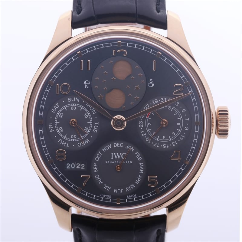 IWC ポルトギーゼ　パーペチュアルカレンダー IW503404 750×革 AT グレー文字盤