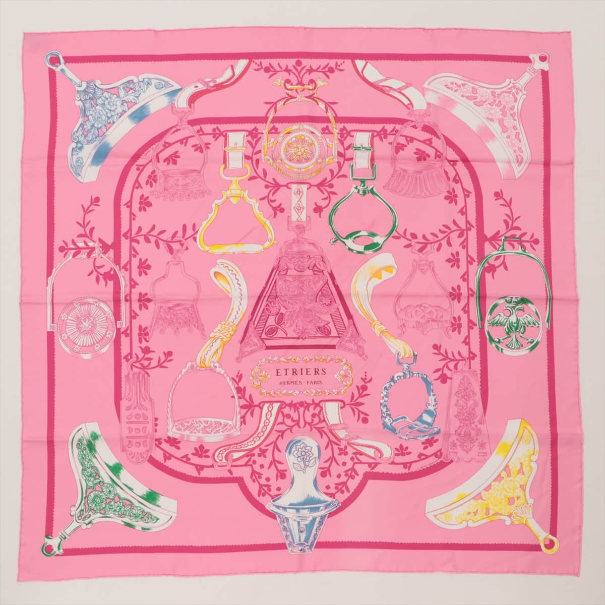 エルメス カレ90 ETRIERS 鐙 スカーフ シルク ピンク