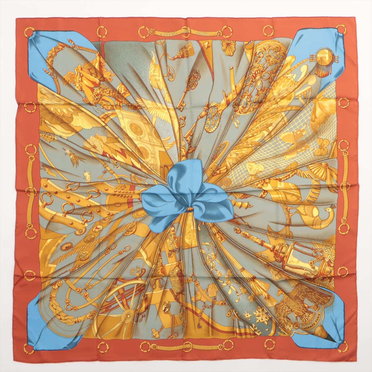 エルメス カレ90 soleil de soie シルクの太陽 スカーフ シルク レッド