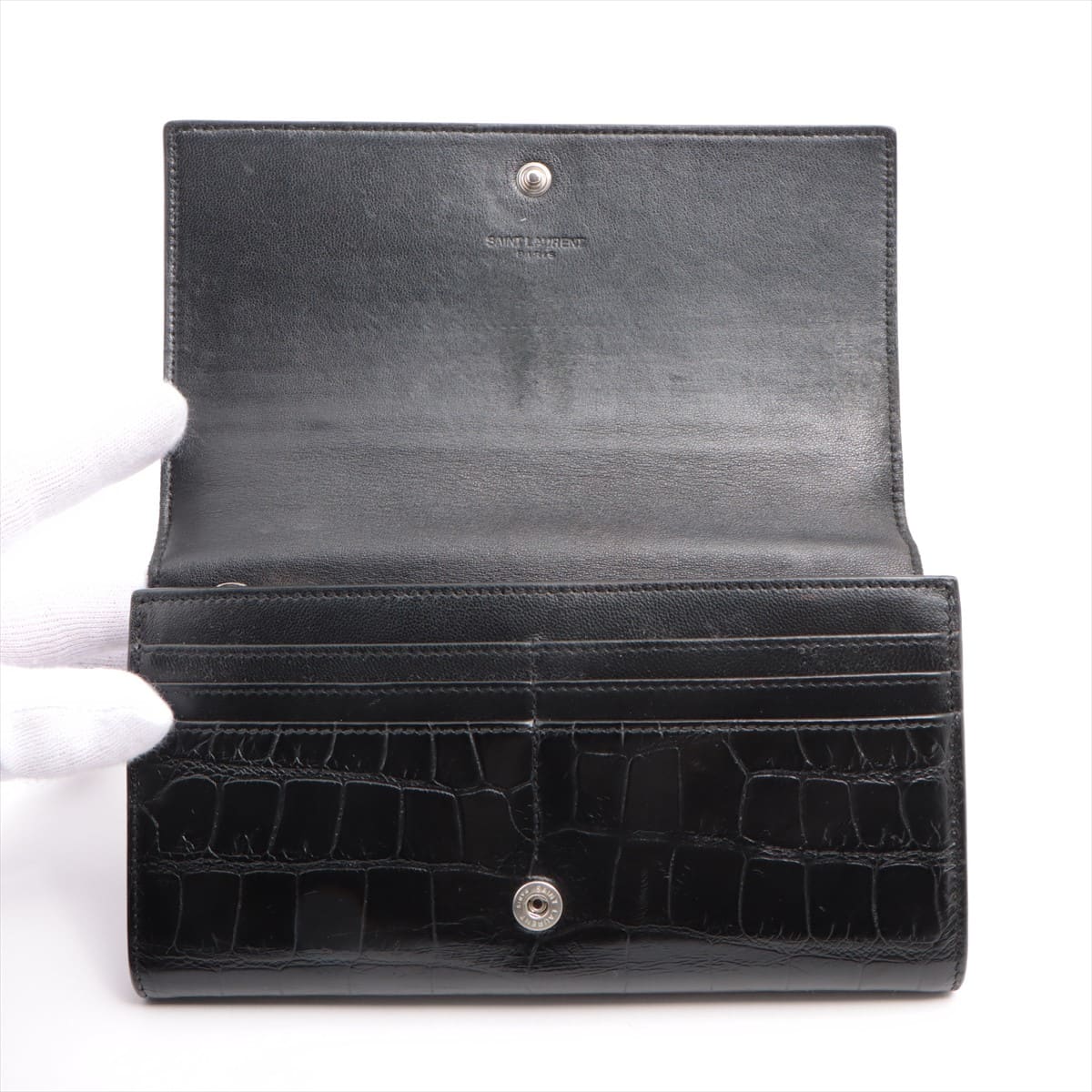 サンローラン クロコ型押し 財布 ブラック