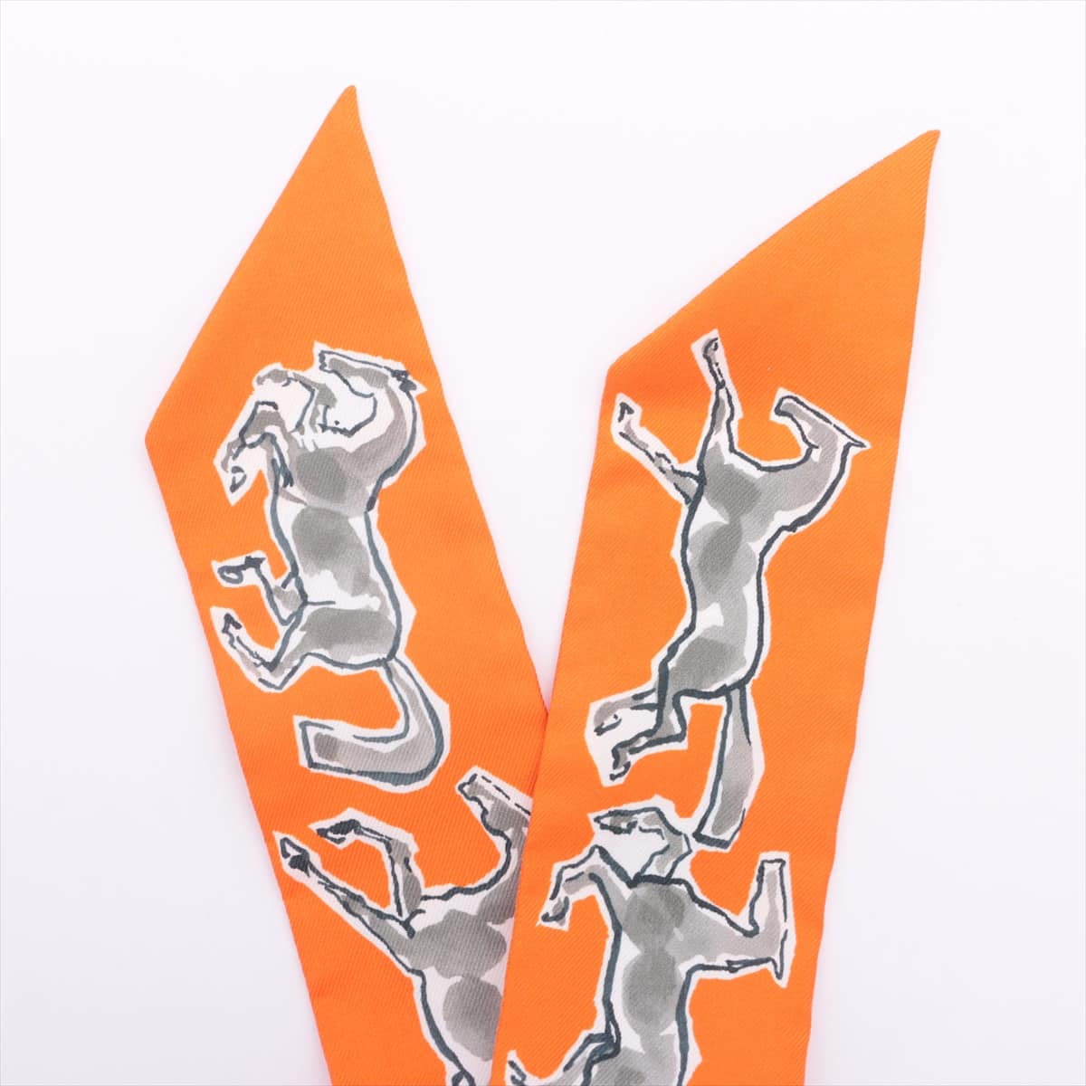 エルメス ツイリー CHEVAUX EN LIBERTE 自由の馬 スカーフ シルク オレンジ