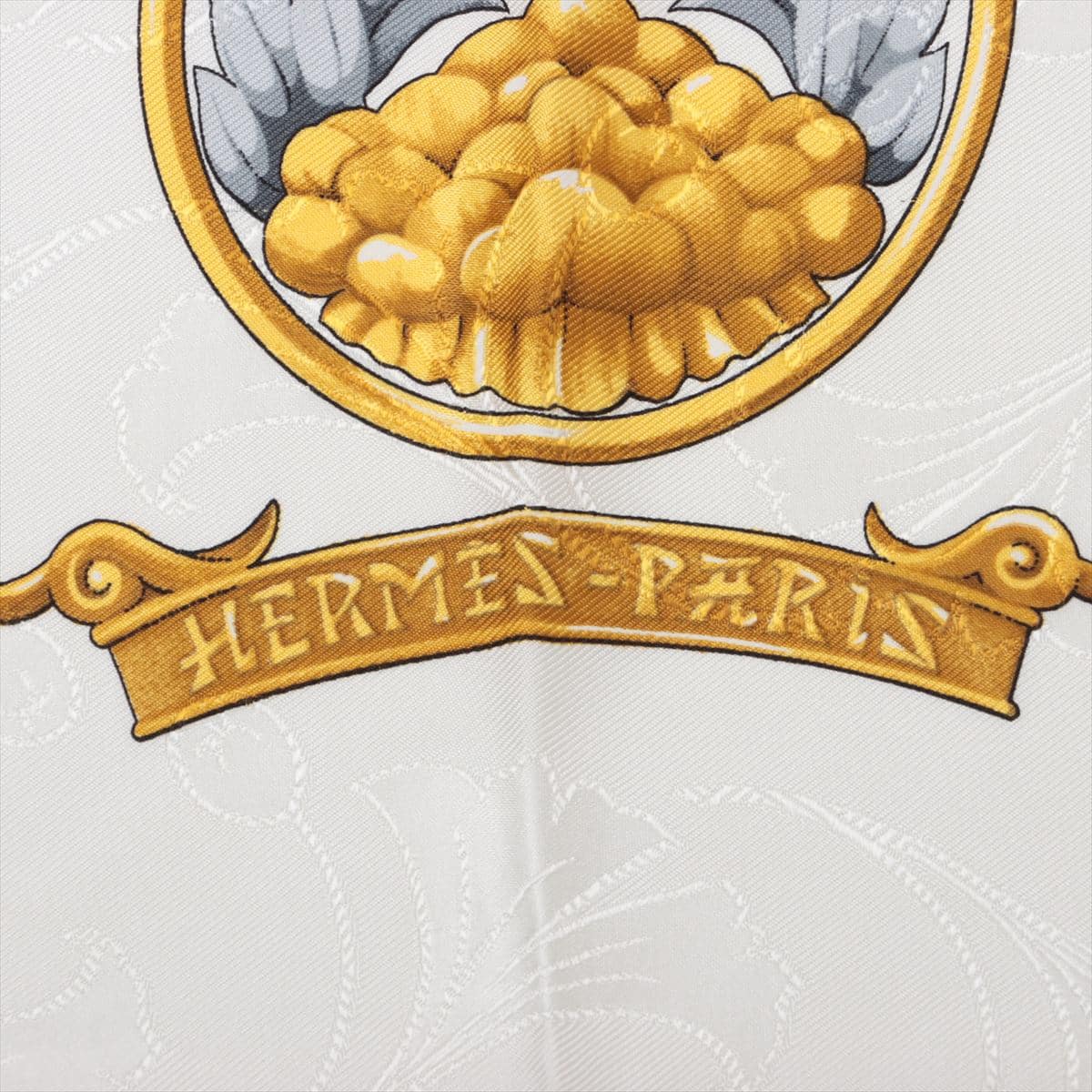 エルメス カレ90 DAIMYO PRINCES DU SOLEIL LEVANT 大名 日出る国の皇子 スカーフ シルク ホワイトゴールド