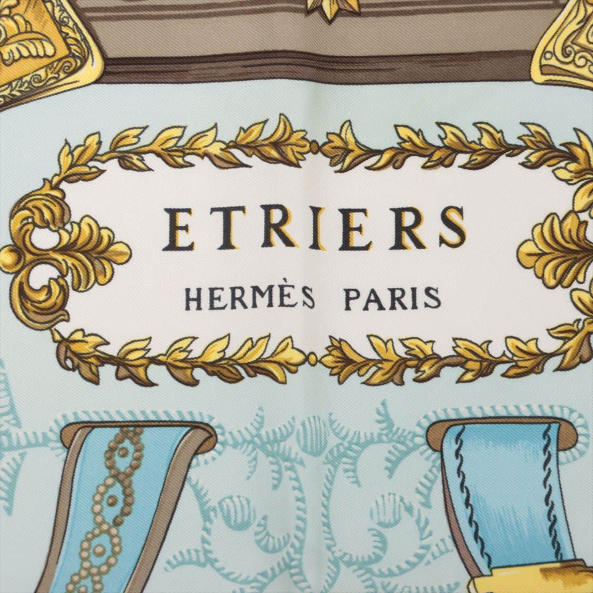 エルメス カレ90 ETRIERS 鐙 スカーフ シルク ブルー