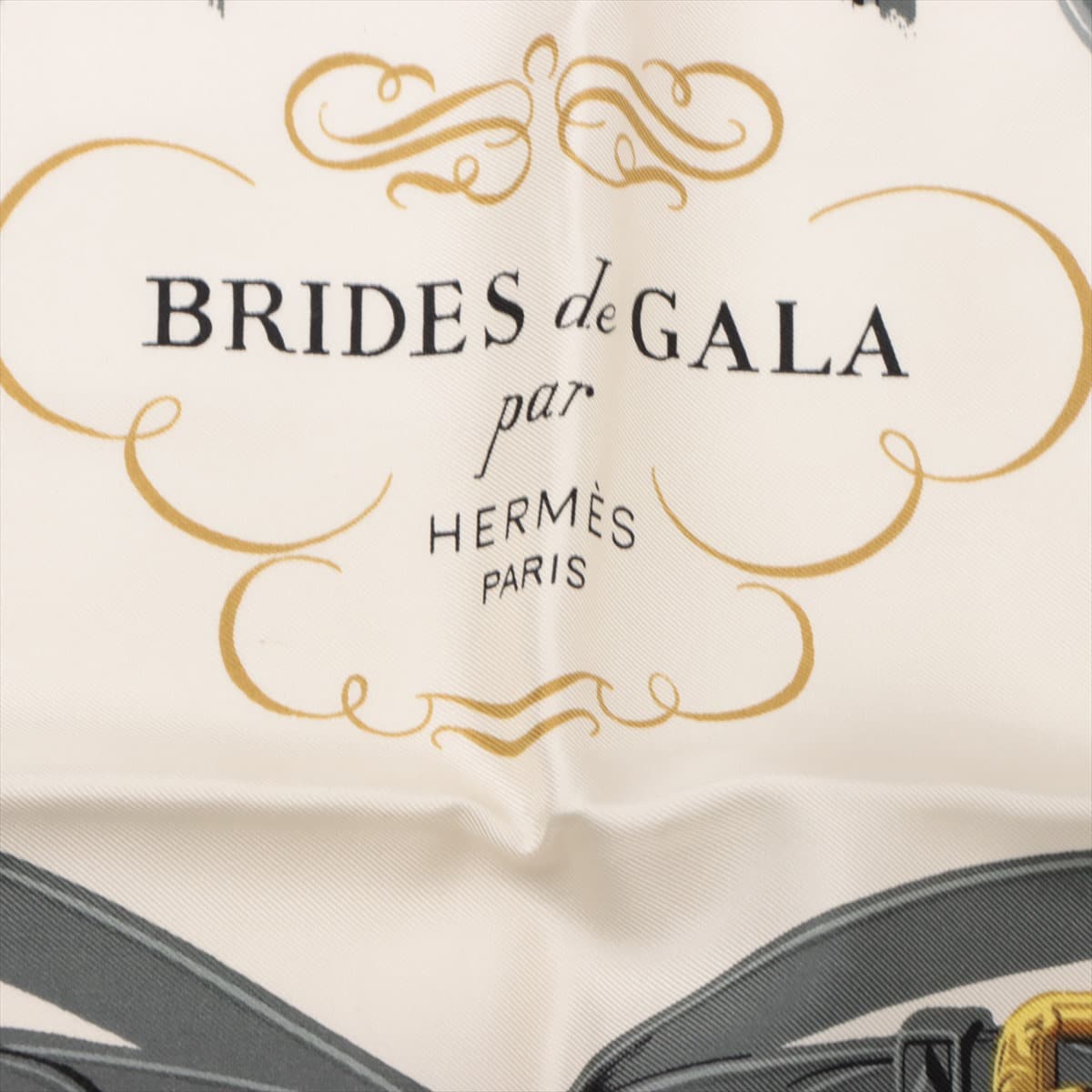 エルメス カレ90 BRIDES de GALA 式典用馬勒 スカーフ シルク ブルー