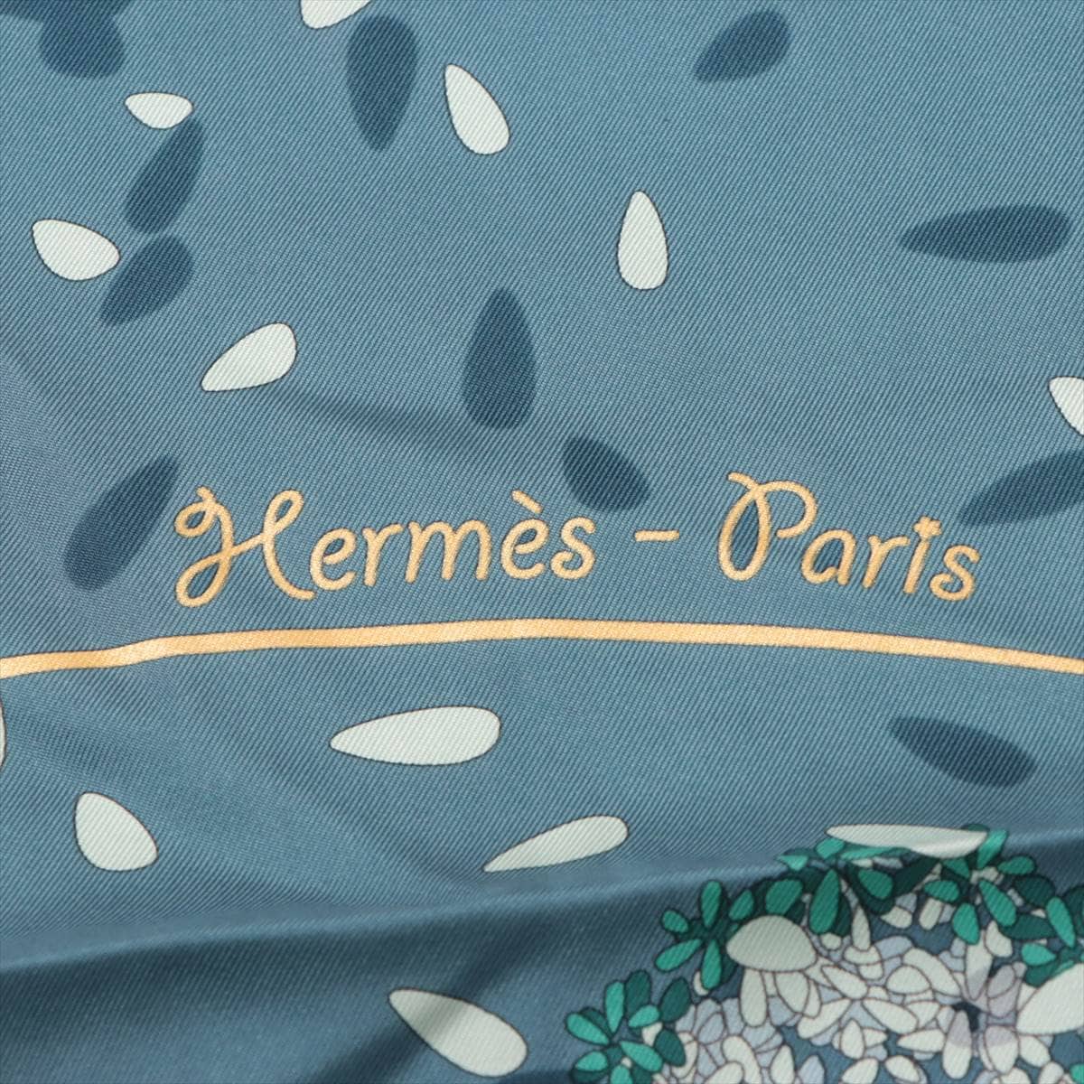 エルメス カレ90 OFFRANDES D'UN JOUR 花の捧げ物 スカーフ シルク ブルー